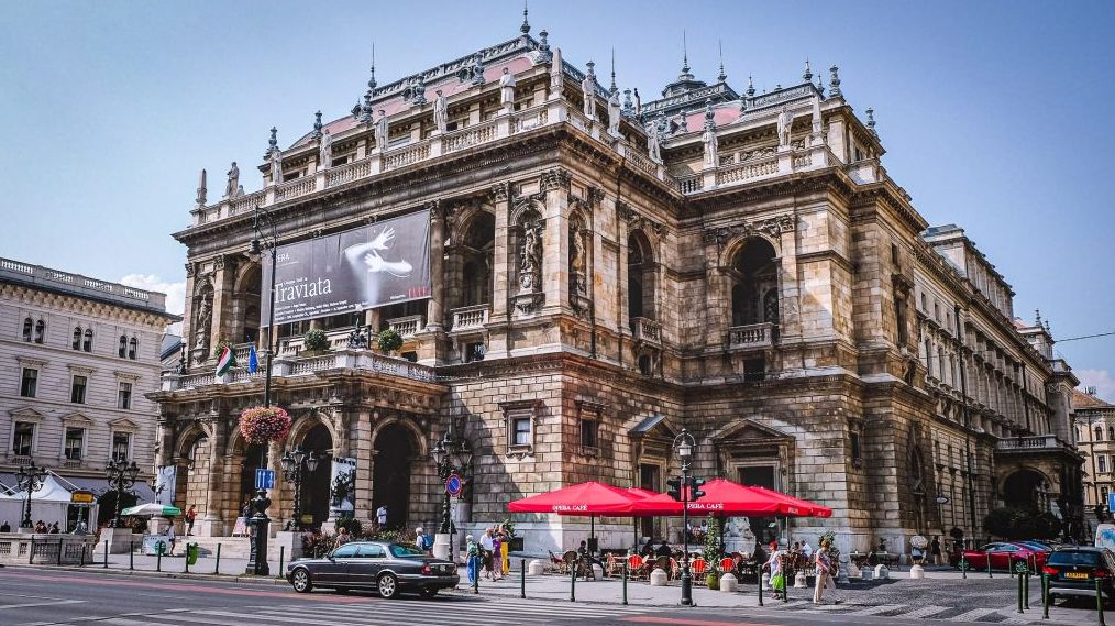 Budapest Opera House Hungary: Hungarian State Opera House facade on Andrássy Avenue in Budapest with ornate